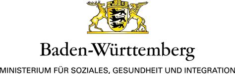 Auf diesem Bild ist das Logo des Ministeriums für Soziales, Gesundheit und Integration abgebildet. Es enthält neben dem Titel des Ministeriums oberhalb den Schriftzug Baden-Württemberg. Und darüber ist das baden-württembergische Landeswappen mit den drei Löwen sowie Hirsch und Greif abgebildet.