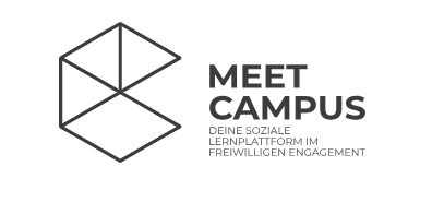 Auf dem Bild ist das Logo des Forums des Angebots "Meet Campus" abgebildet, das den Titel enthält sowie den Beisatz "deine soziale Lernplattform im freiwilligen" Engagement.