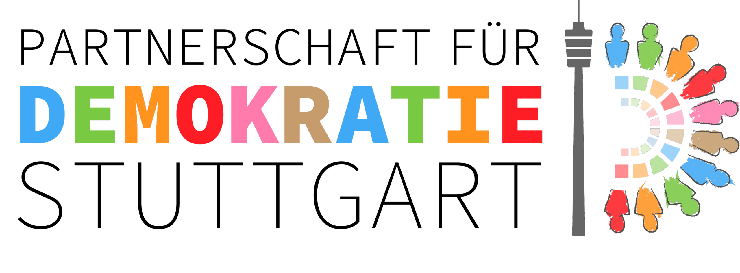 Logo mit gleichnamigem Schriftzug. Der Fernsehturm und viele bunte Menschen.