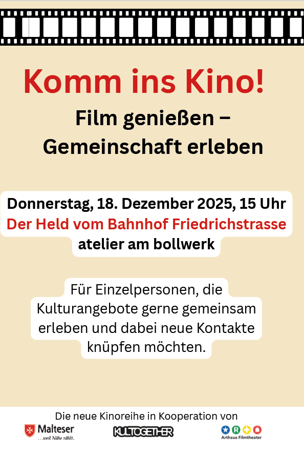 Flyer zur Veranstaltung "Komm ins Kino!"